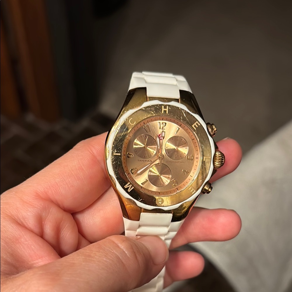 MICHELE TAHITIAN JELLY BEAN ROSE GOLD,WHITE SILICONE BAND WATCH-MWW12F000030 - Picture 6 of 9